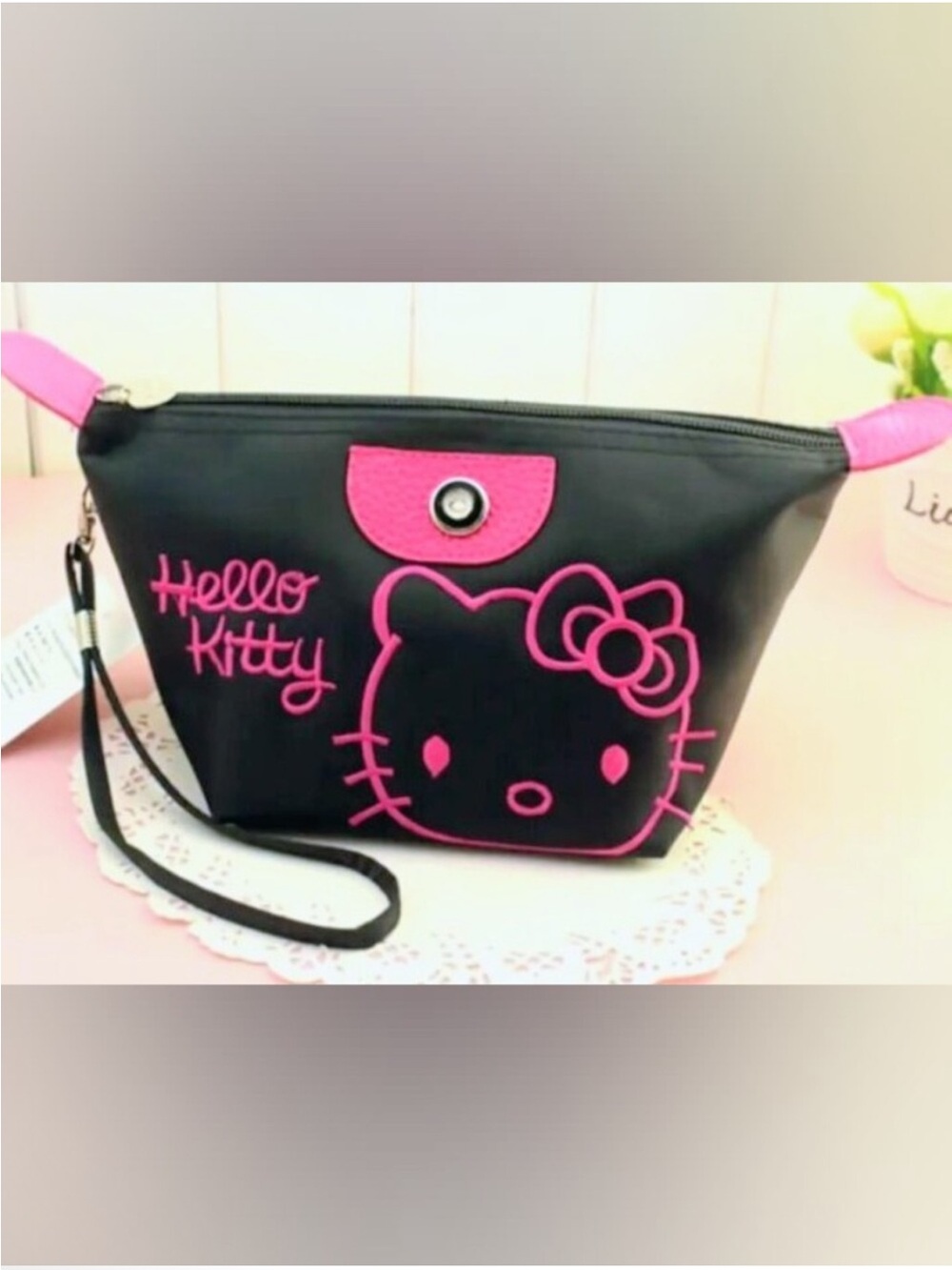 Hello Kitty Black Cosmetic Pouch with Hot Pink Trim